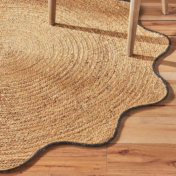 Alfombra redonda de yute festoneada de fibra natural - alfombra redonda festoneada, alfombra redonda de vieira, alfombra circular, alfombra ecológica, alfombra de decoración del hogar alfombra boho redonda