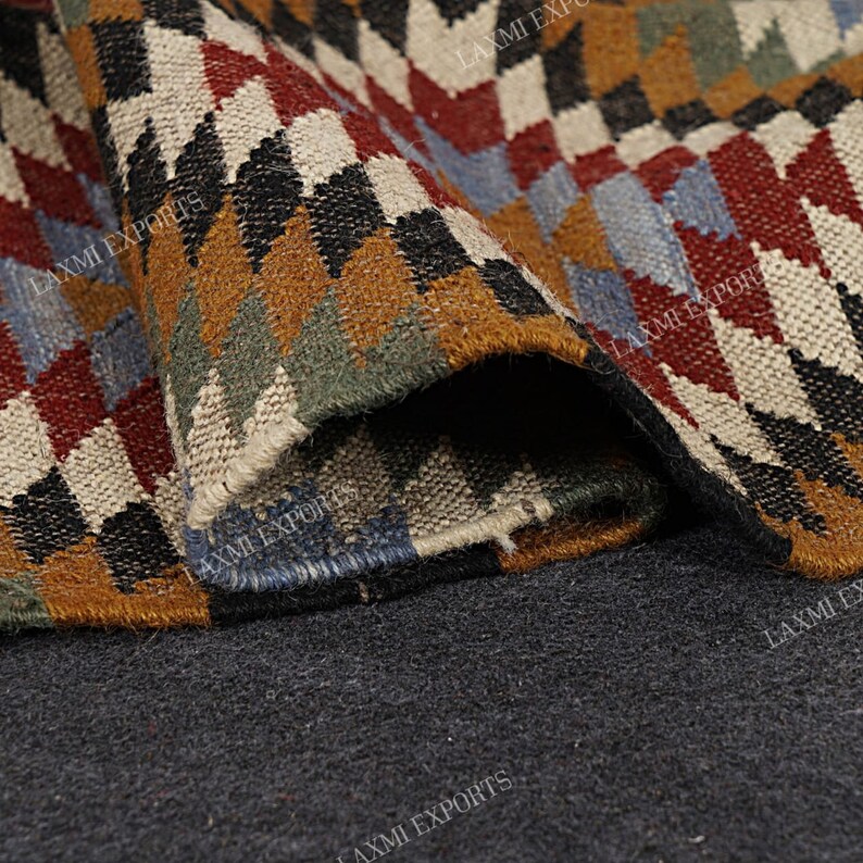 TRADITIONAL RUG Kilim Rug, Wool and Jute Rug Handmade, Kilim Dhurrie