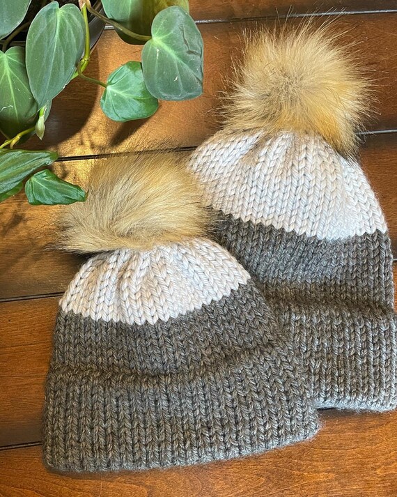 Matching Mommy and Me Knit Double Brim Beanie Set - Etsy display picture 3