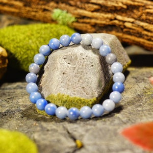 Blue Quartz Gemstone Bracelet, Chakra Healing, Beaded