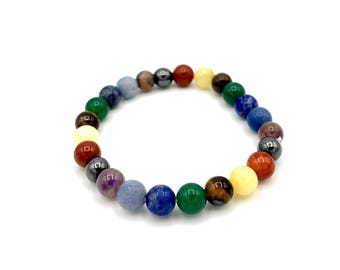 8mm Gemstone Chakra Bracelet, Healing Crystals