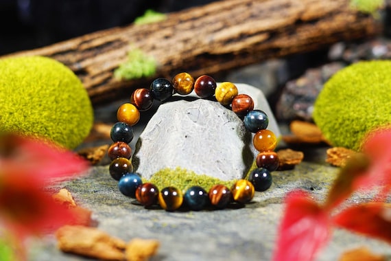 10mm Multi-tiger's Eye Bracelet, Gemstone Bracelet, Chakra Healing