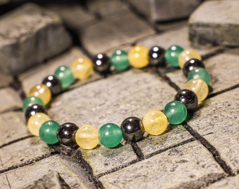 8mm Aventurine + Citrine + Hematite Bracelet, Gemstone Bracelet, Chakra Healing, Beaded Bracelet