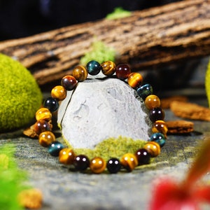 4mm, 8mm Multi-Tiger&#39;s Eye Bracelet, Gemstone Bracelet, Chakra Healing, Beaded Bracelet