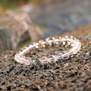 8mm Clear Quartz Bracelet with Buddha Head, Gemstone Bracelet, Chakra Healing, Beaded Bracelet