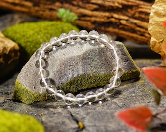 Clear Quartz Gemstone Bracelet, Chakra Healing, 8mm Beads