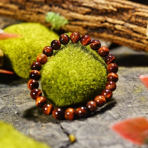 8mm Red Tiger&#39;s Eye Bracelet, Gemstone Bracelet, Chakra Healing, Beaded Bracelet