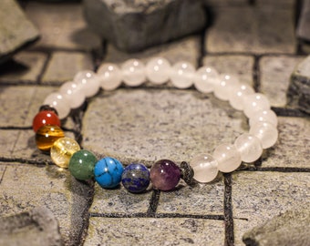 Clear Quartz Chakra Gemstone Bracelet, Healing Energy