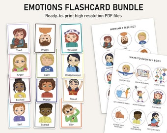 Emotion Flashcard Set For Little Kids | Identifying Emotions | Printable Emotions Chart | Emotional Regulation | Calming Strategies
