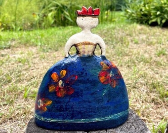 Statuette Ceramic Woman,Ceramic figurine, Ceramic statuette, Ceramic sculpture, Woman Figure, Blue, Ceramic Woman,Outdoor decor