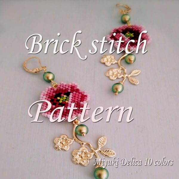 Brick stitch pattern necklace earrings bracelet Floral jewelry Digital files