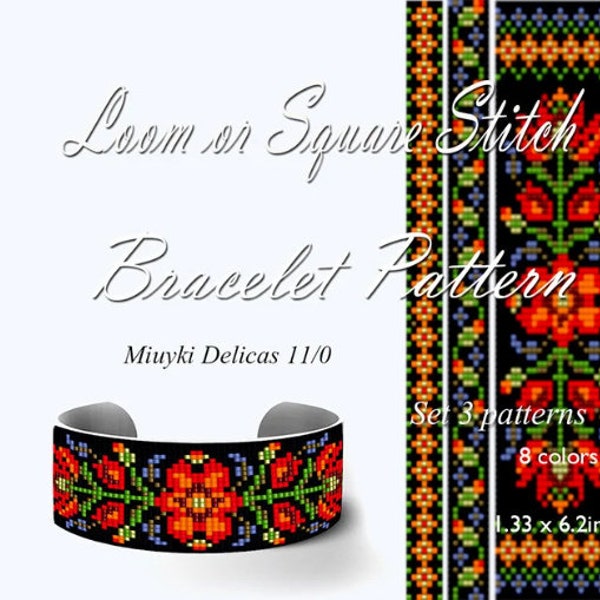 Bead loom pattern bracelet Ethnic style  Folklore Floral  jewelry