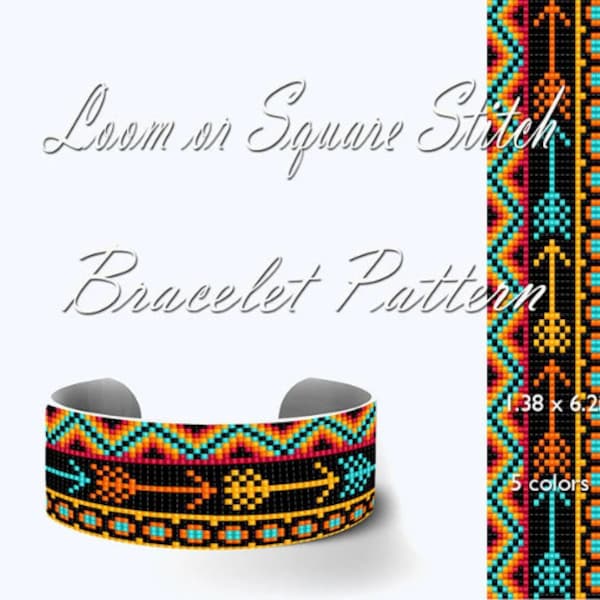Native American Style Pattern loom pattern bracelet  cuff DIY jewelry Beading mosaic  tutorial  Square stitch