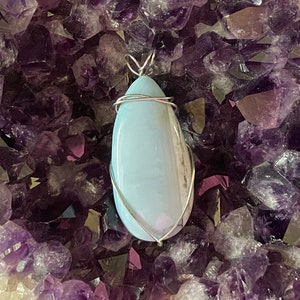 Striking Blue Common Opal Wire-Wrapped Pendant