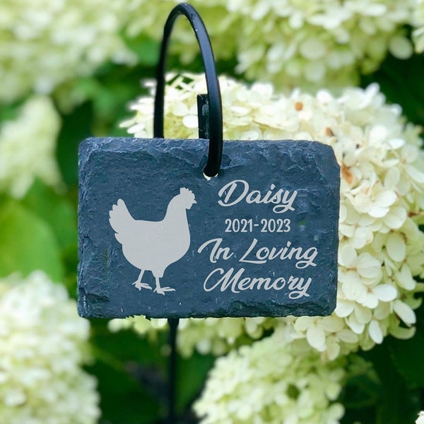Chicken or Chicken with Heart Pet Memorial 3x4 In Loving Memory Custom Personalized Laser Engraved SLATE Marker with Sign Stand.