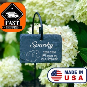 Guinea Pig Pet Memorial 3x4 Forever in our Hearts Custom Personalized Laser Engraved SLATE Grave Stone Garden Marker with Sign Stand.