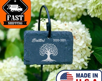 Gepersonaliseerde boom des levens leisteen herdenkingstuin marker met bordstandaard