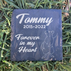 Rat Pet Memorial 4x4 Custom Engraved Slate Grave Marker Plaque Personalized For Your Family Pet.