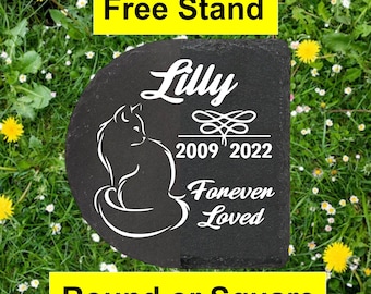Custom Engraved Slate Cat Memorial Plaque - 4x4 Personalized Pet Grave Marker
