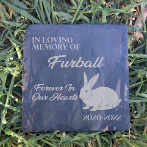 Custom Engraved Slate Bunny Memorial Plaque - 4x4 Personalized Pet Grave Marker