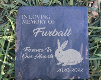 Placa conmemorativa de conejo de pizarra grabada personalizada - Marcador de tumba de mascota personalizado de 4x4