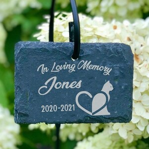 Cat Pet Memorial 3x4 Forever in our Hearts Custom Personalized Laser Engraved SLATE Grave Stone Garden Marker with Sign Stand Kitten Animal