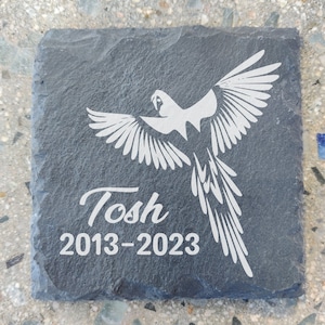 4x4 Custom Engraved Slate Parrot Pet Memorial Grave Marker Plaque Personalized For Your Family Pet Bird.