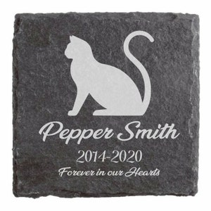Engraved Slate Cat Memorial Plaque: Personalized Pet Grave Marker (4x4)