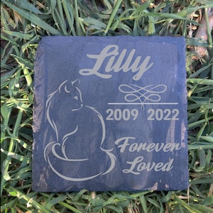Placa memorial personalizada para gatos gravada em ardósia - marcador de túmulo personalizado para animais de estimação 4x4