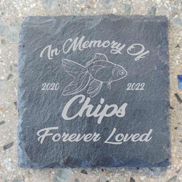 Custom Goldfish Gravestone/ Memorial grave maker/ fish loss/ Goldfish Tombstone/ Burial location marker/ Personal Memory Plaque 4x4/ Slate