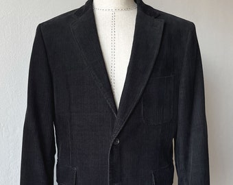 Vintage Jean Carriere Corduroy Blazer: Black Patch Pockets, Size XL