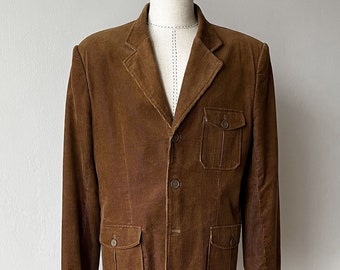 VINTAGE Corduroy Three Inverted Pleat Pockets Men's Jacket in Tobacco Brown - Pit to pit: 60cm / 23.6in - Size eu 56  / us, uk 44L / XXL