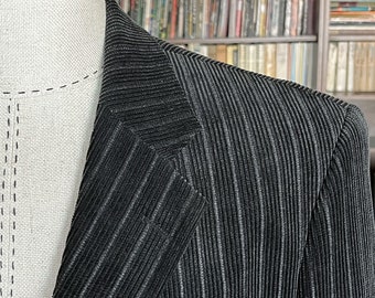Vintage Striped Corduroy Blazer: Anthracite Grey Cotton Jacket, XXL
