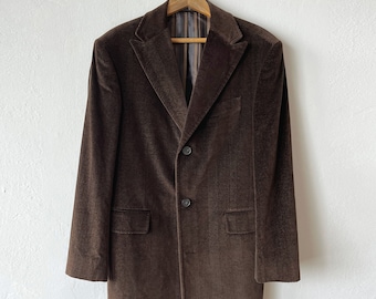 Vintage Velvet Men's Coat: Ribbed Geometric Pattern, Size M-L