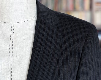 VINTAGE Striped Corduroy Men's Blazer in Grey and Black - Size L / EU52 / US40 - pit to pit: 56cm / 22in