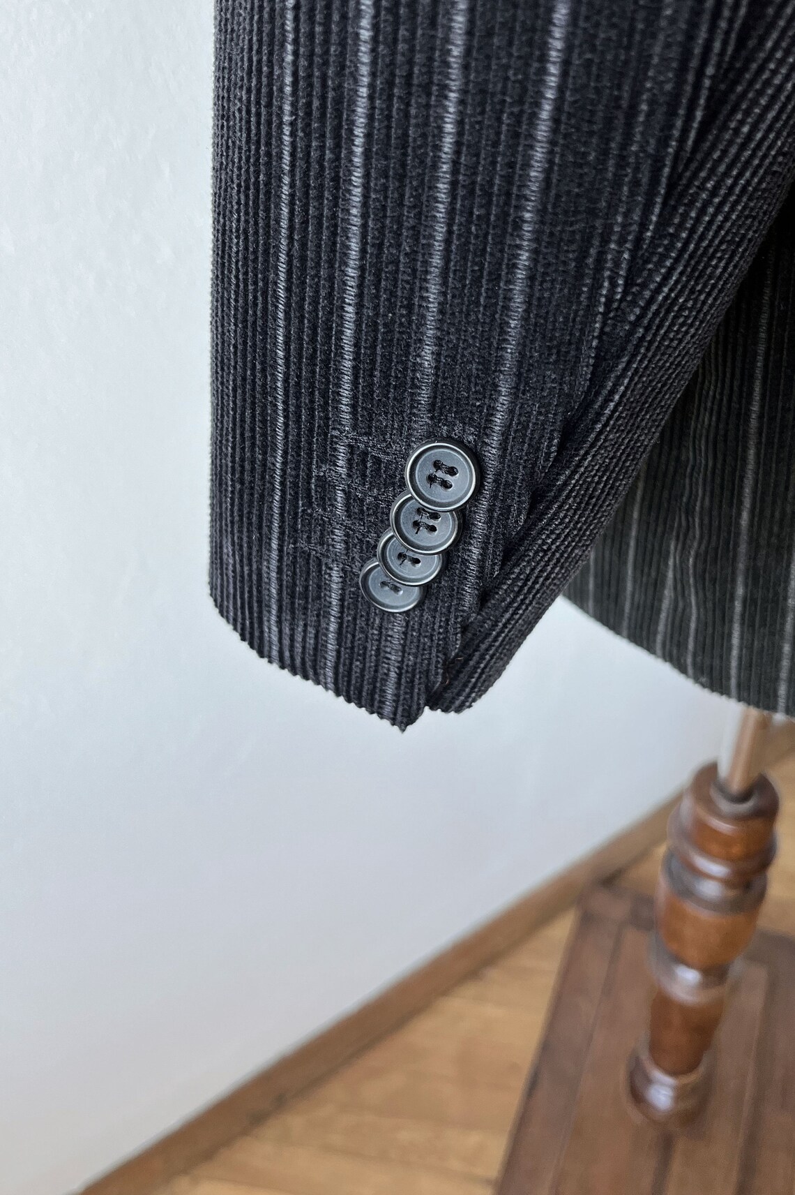 Vintage Striped Corduroy Blazer: Anthracite Grey Cotton Jacket, XXL, photo 4 sur 5