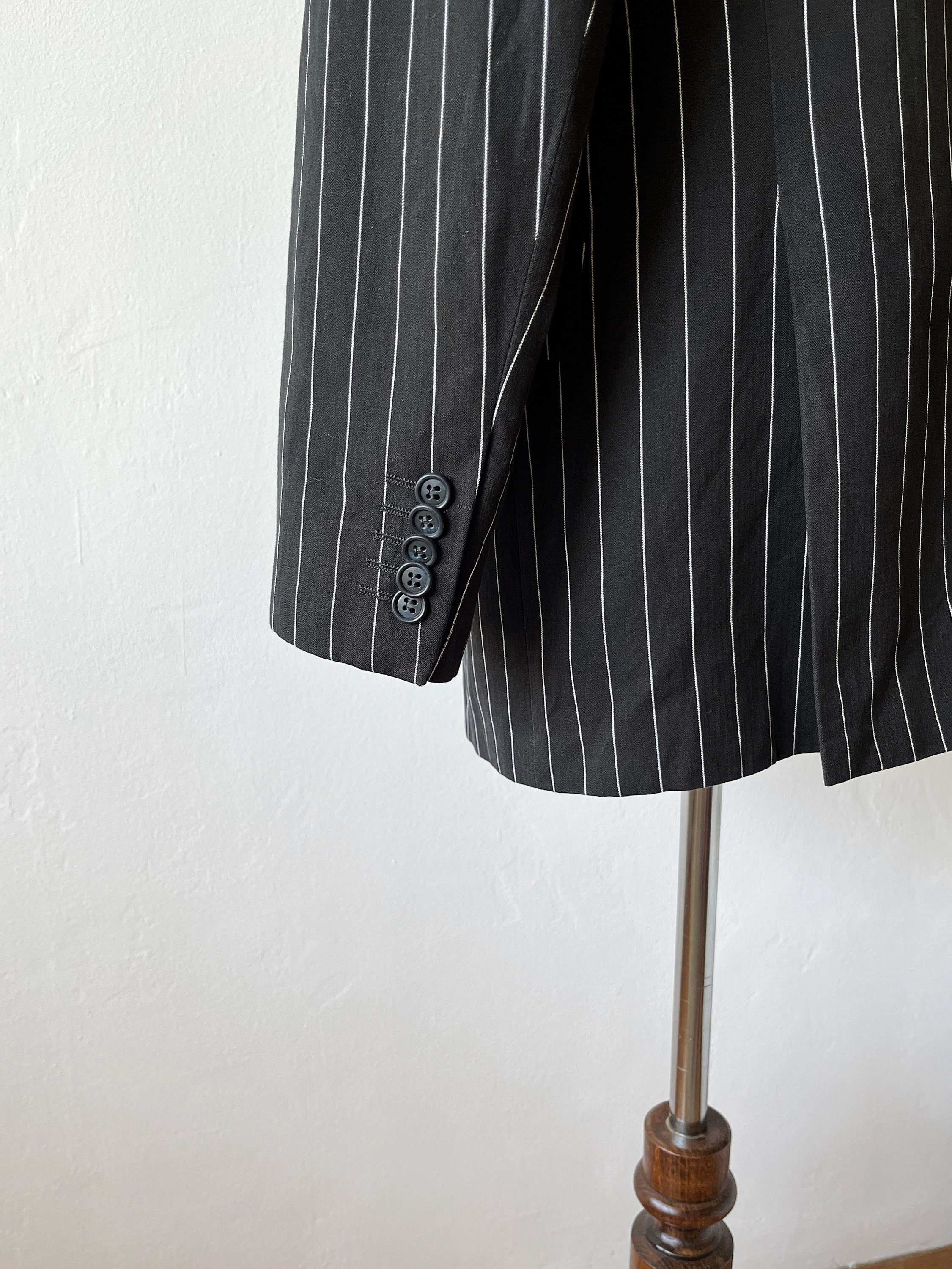 Blazer Vintage Magni Noir Et Blanc Rayé - Taille 52 (XL), En Velours, Occasion Très Bon état