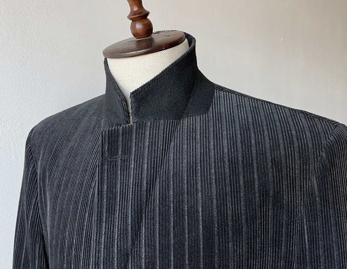 Vintage Striped Corduroy Blazer: Anthracite Grey Cotton Jacket, XXL, photo 3 sur 5