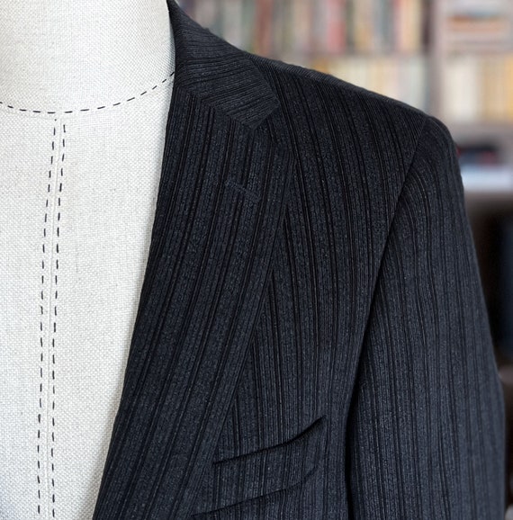 VINTAGE Striped Corduroy Men's Blazer in Grey and Black - Size L / EU52 / US40 - pit to pit: 56cm / 22in