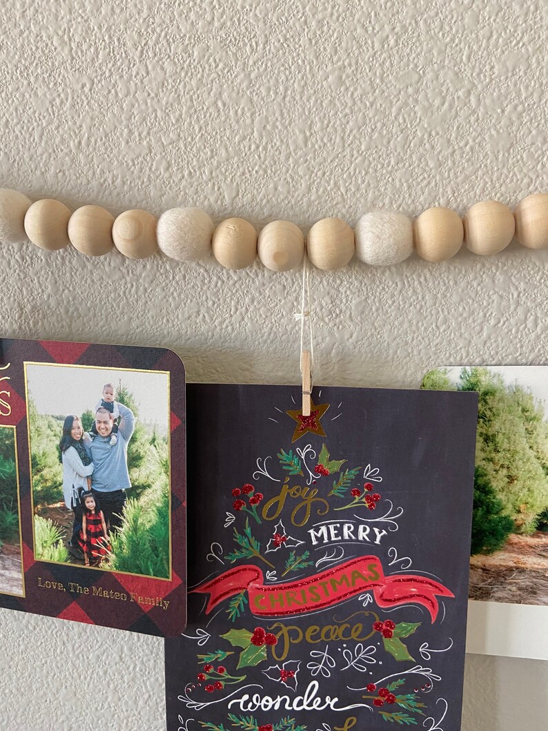 Christmas Card Garland // Wood Ball Garland // Felt Ball Garland image 9