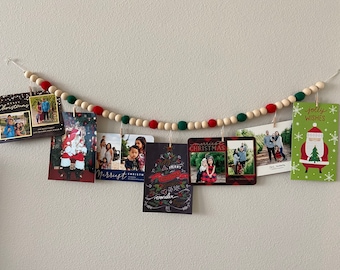 Christmas Card Garland // Wood Ball Garland // Felt Ball Garland