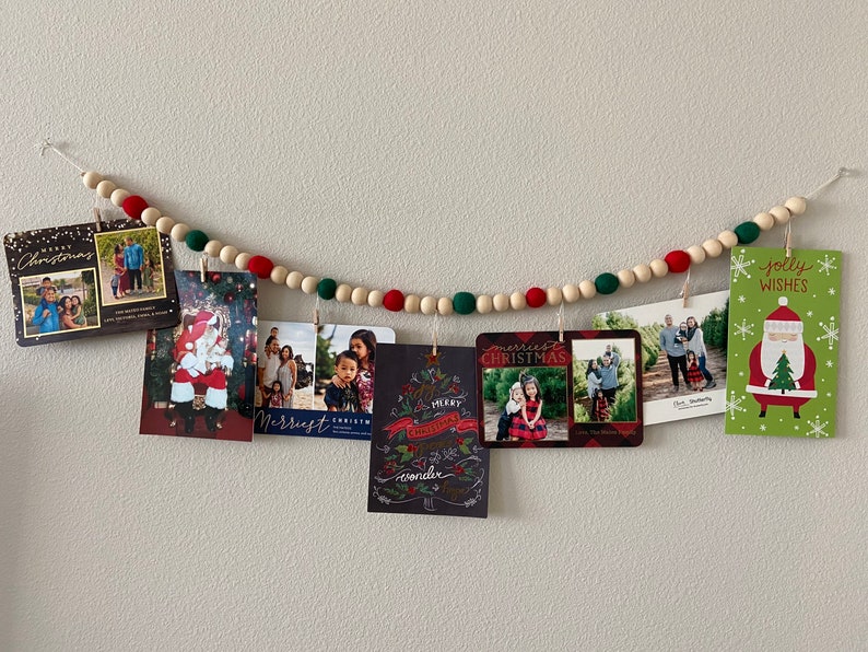 Christmas Card Garland // Wood Ball Garland // Felt Ball Garland image 1