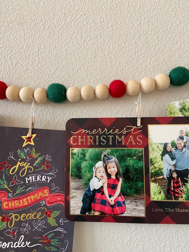 Christmas Card Garland // Wood Ball Garland // Felt Ball Garland image 4