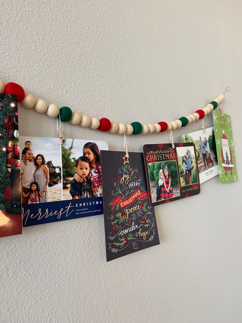 Christmas Card Garland // Wood Ball Garland // Felt Ball Garland image 6