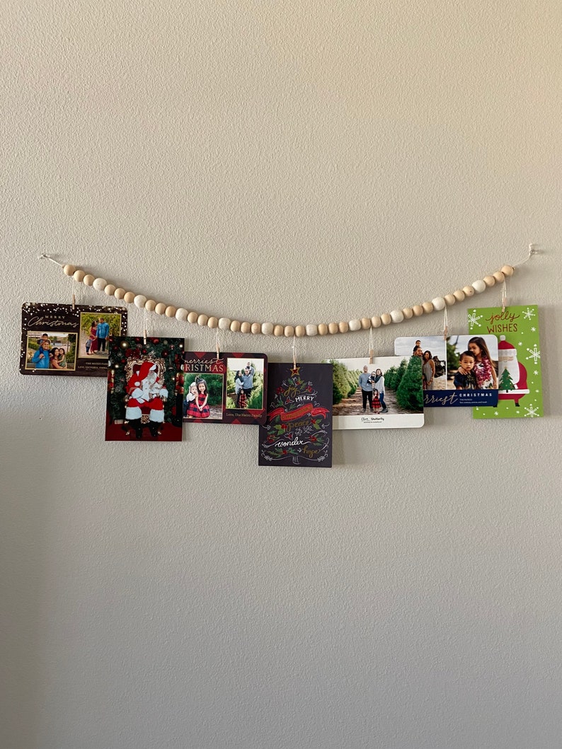 Christmas Card Garland // Wood Ball Garland // Felt Ball Garland image 10