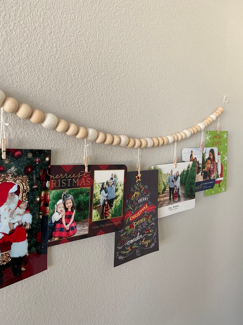 Christmas Card Garland // Wood Ball Garland // Felt Ball Garland image 8