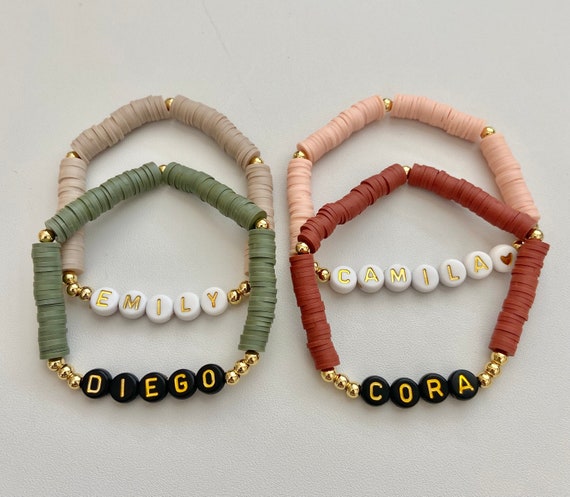 Personalized Clay and Gold Spacer Bead Bracelet 