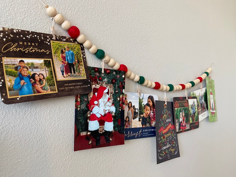 Christmas Card Garland // Wood Ball Garland // Felt Ball Garland image 5