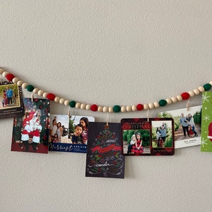Christmas Card Garland // Wood Ball Garland // Felt Ball Garland image 3