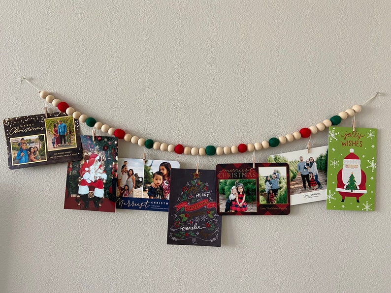 Christmas Card Garland // Wood Ball Garland // Felt Ball Garland image 3